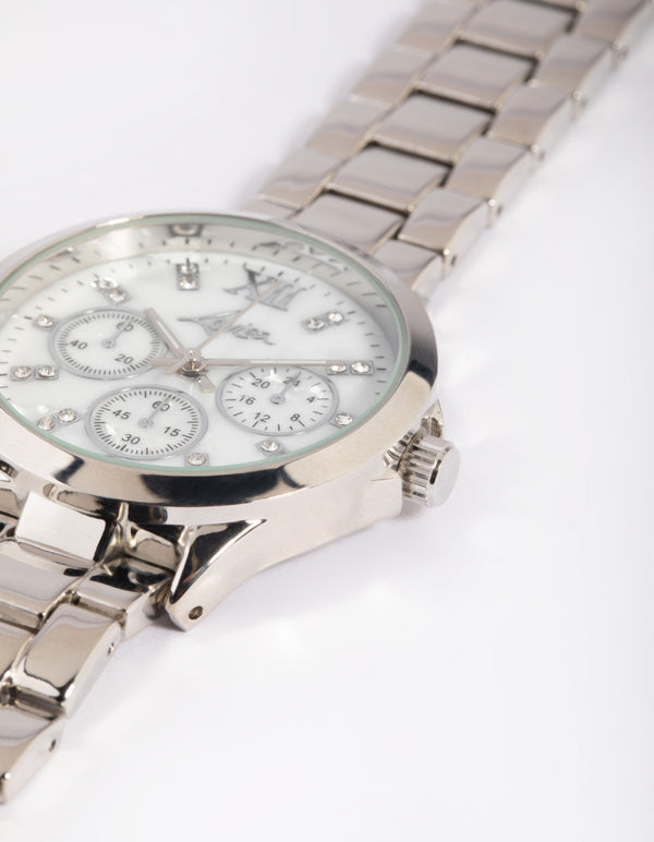 Silver Marble Diamante Watch