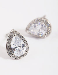 Rhodium Cubic Zirconia Pear Halo Stud Earrings - link has visual effect only