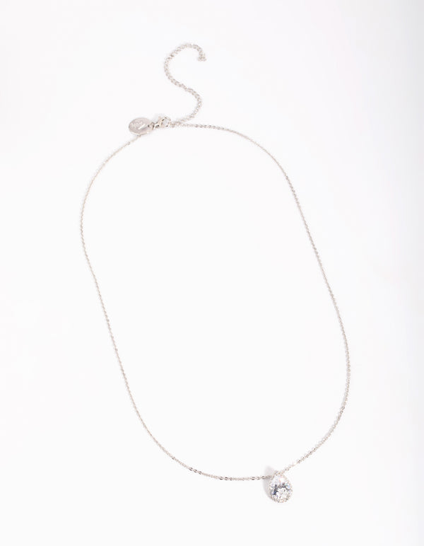 Silver Cubic Zirconia Pear Halo Necklace