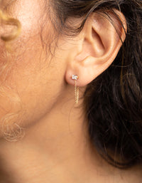 Gold Plated Sterling Silver Cubic Zirconia Chain Stud Earrings - link has visual effect only