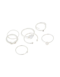 Silver Dainty Diamante & Pearl Ring Pack - link has visual effect only