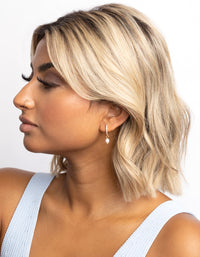 Gold Plated Brass Cubic Zirconia Pearl Huggie Hoop Earrings - link has visual effect only