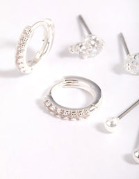 Silver Plated Brass  Cubic Zirconia Leaf Earring Stack 6-Pack - link has visual effect only