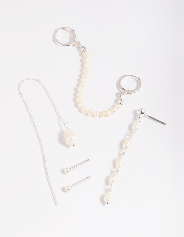 SIlver Plated Pearl Chain Earring Stack 6-Pack