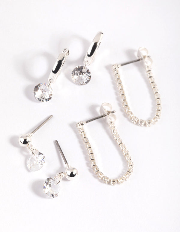Silver Plated Cubic Zirconia Earring Stack 6-Pack