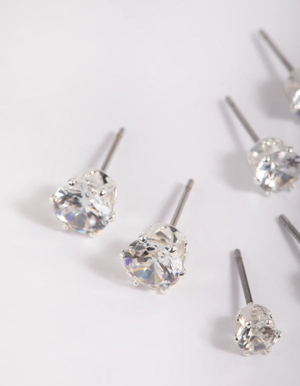 Silver Plated Brass  Cubic Zirconia Ascending Earring Stack 8-Pack