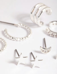 Silver Plated Brass  Star & Moon Stud Earring 8-Pack - link has visual effect only