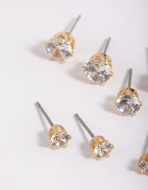 Gold Plated Brass Cubic Zirconia Ascending Earring Stack 8-Pack