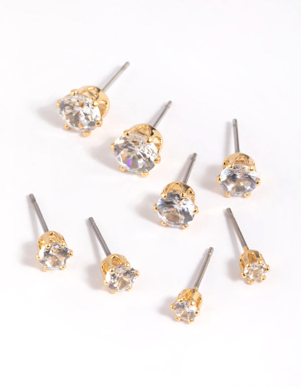 Gold Plated Cubic Zirconia Ascending Earring Stack 8-Pack