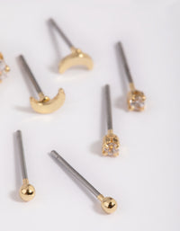 Gold Plated Brass Cubic Zirconia Moon Earring Stack 8-Pack - link has visual effect only
