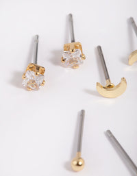 Gold Plated Brass Cubic Zirconia Moon Earring Stack 8-Pack - link has visual effect only