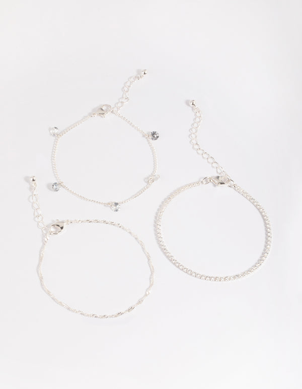 Silver Plated Brass  Cubic Zirconia Charm Bracelet