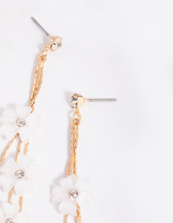 Gold Floating Flower Drop Earrings