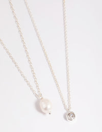 Silver Plated Freshwater Pearl & Cubic Zirconia 'Mini Me' Necklace Set - link has visual effect only