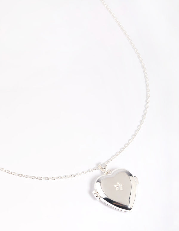Silver Plated Cubic Zirconia Heart Locket Necklace