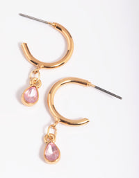 Gold Pink Stone Huggie Hoop Earrings - link has visual effect only