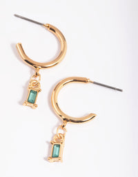 Green Baguette Stone Huggie Hoop Earrings - link has visual effect only