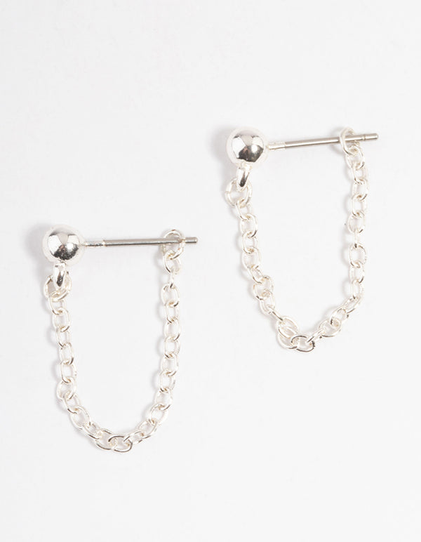 Silver Ball & Chain Jacket Earrings