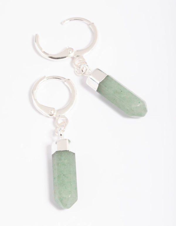 Green Flurite Shard Huggie Hoop Earrings