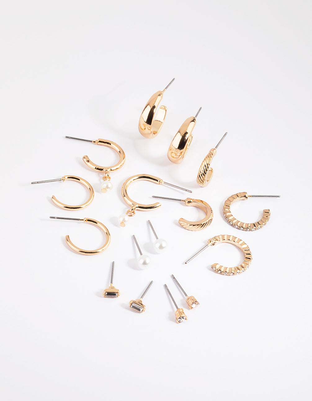 Gold Pearl Stud & Hoop Earring 8-Pack