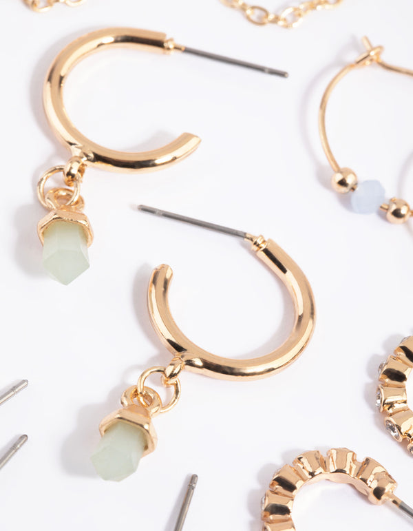 Gold & Blue Shard Stud & Hoop Earring 8-Pack