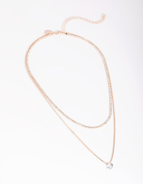 Rose Gold Diamante Layered Necklace