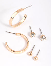 Gold Plain Stud & Hoop Earring Pack - link has visual effect only