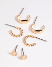 Gold Plain & Twist Stud Earring Pack - link has visual effect only