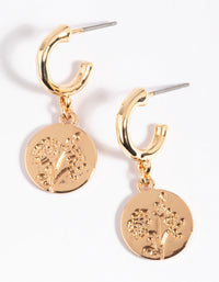 Gold Flower Disc Huggie Hoop Earrings - link has visual effect only