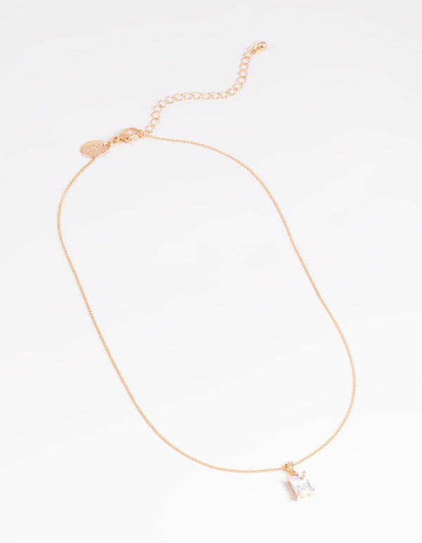 Gold Cubic Zirconia Rectangular Layered Necklace