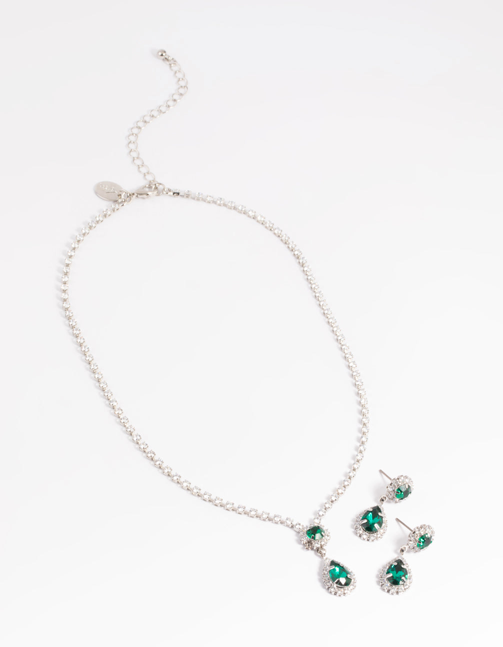 Silver Pear Pendant Necklace & Earrings Set