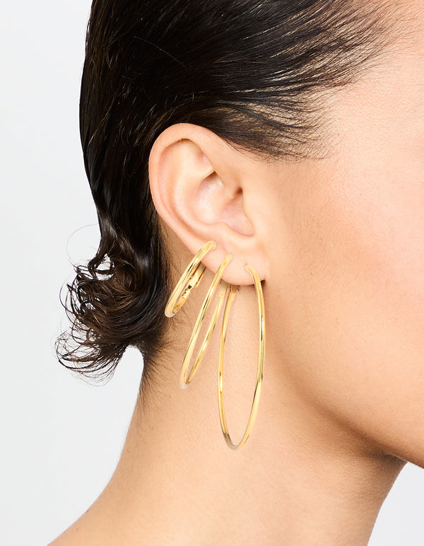 Waterproof Gold Plated Stainless Steel Thin Hoop Earring Pack