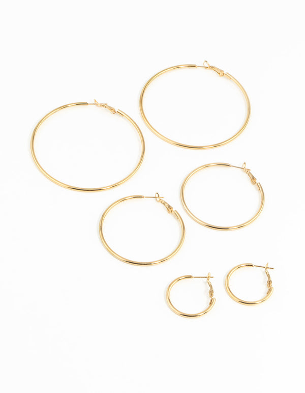 Waterproof Gold Plated Stainless Steel Thin Hoop Earring Pack