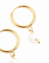 Waterproof Gold Plated Stainless Steel Freshwater Pearl Thin Huggie Hoop Earrings - link has visual effect only