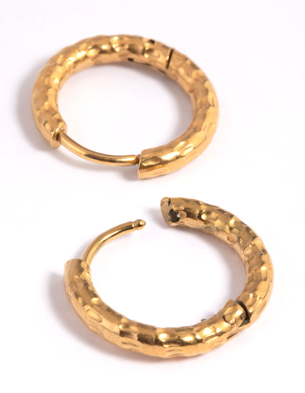 Waterproof Gold Plated Stainless Steel Molten Huggie Hoop Earrings
