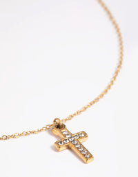Gold Plated Stainless Steel Cubic Zirconia Cross Necklace - link has visual effect only