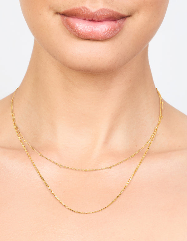 Waterproof Gold Plated Stainless Steel Mixed Chain Layered Necklace