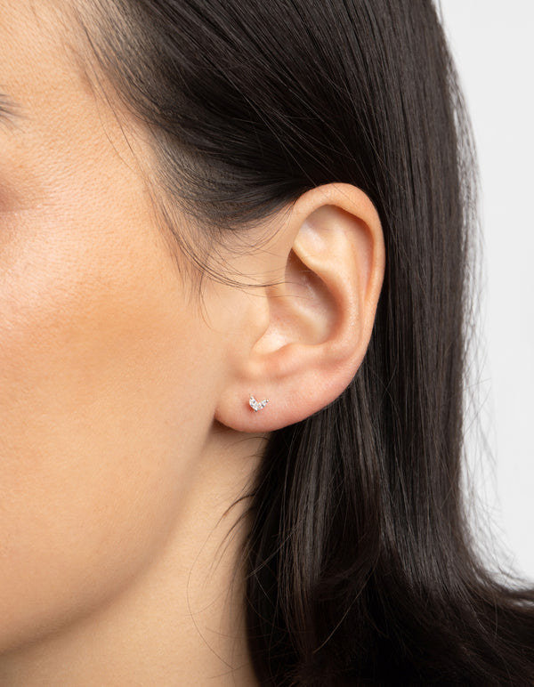 Sterling Silver Cubic Zirconia Dolphin Tail Stud Earrings