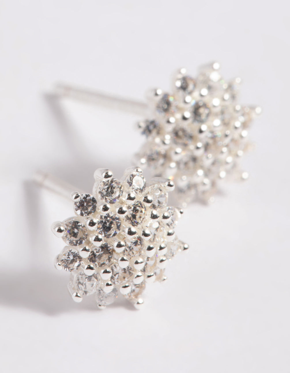 Sterling Silver Cubic Zirconia Sun Stud Earrings