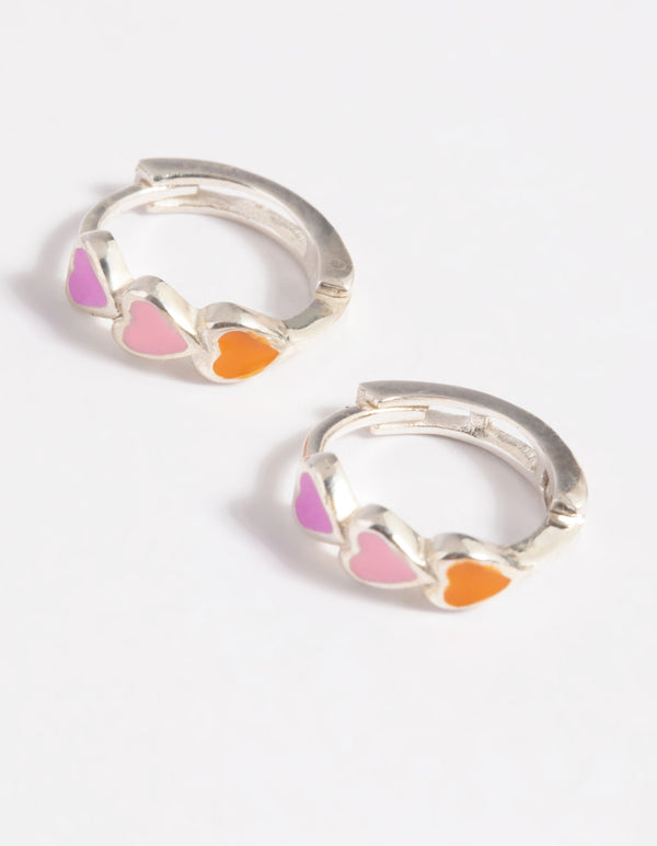 Sterling Silver Heart Huggie Hoop Earrings