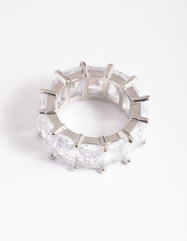 Rhodium Cubic Zirconia Baguette Statement Ring