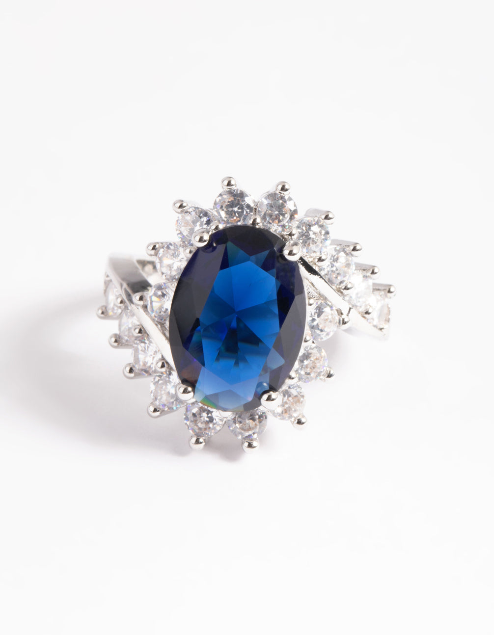 Silver Cubic Zirconia Vintage Sapphire Oval Ring