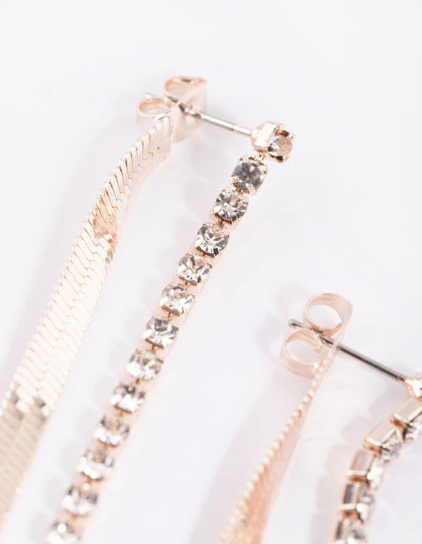 Rose Gold Flat Snake Chain Drop Earrings