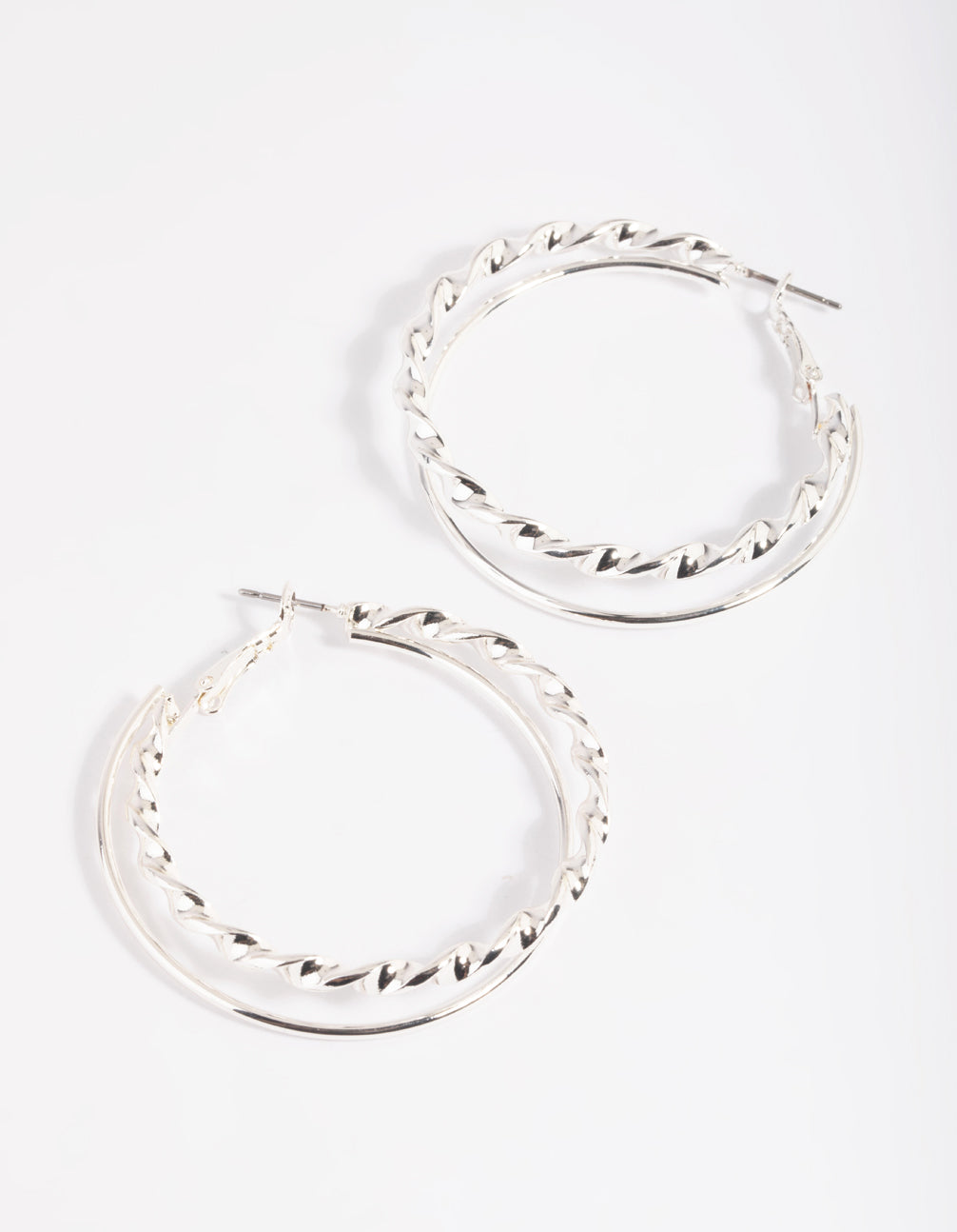 Rhodium Double Twisted Hoop Earrings