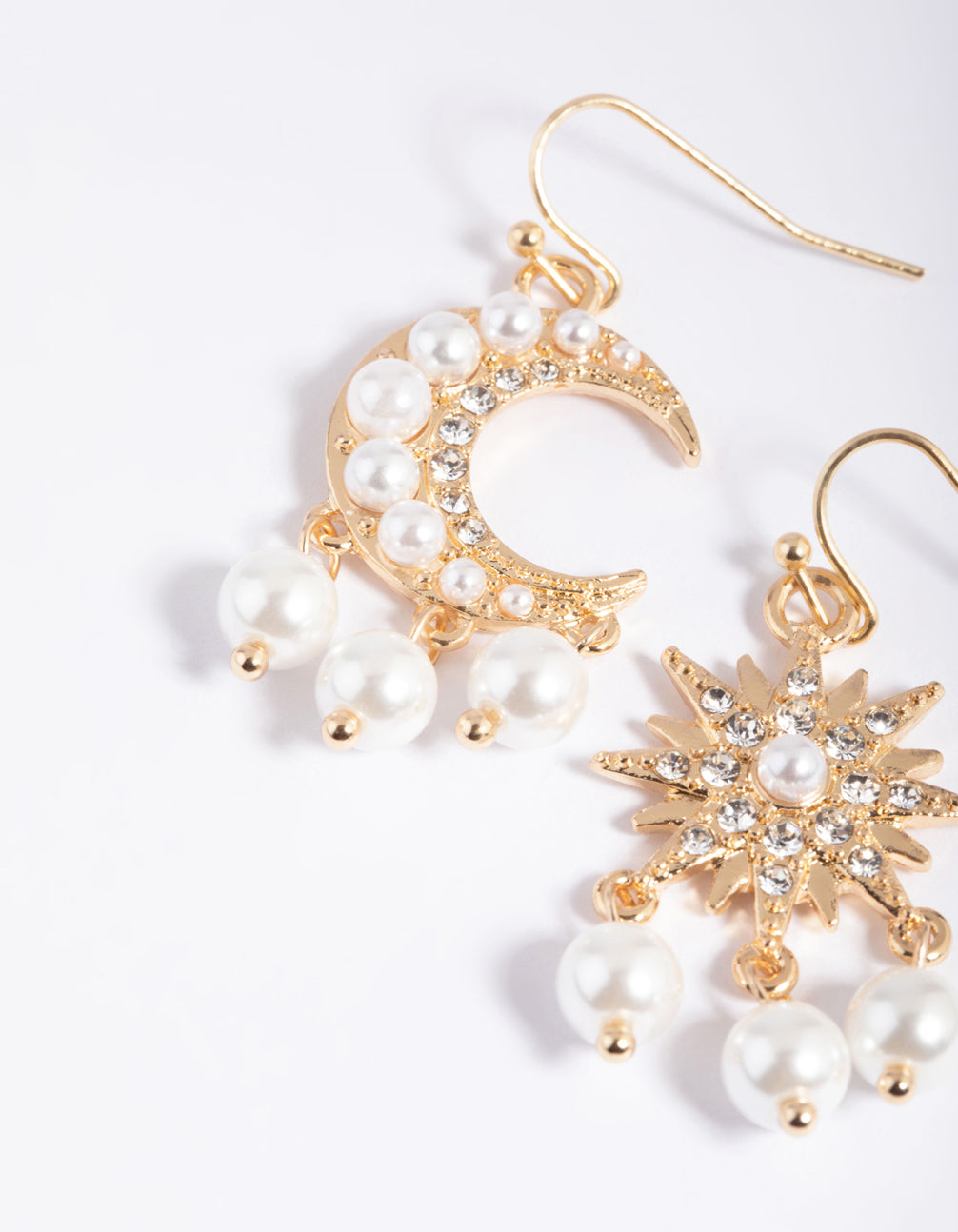 Gold Star & Moon Pearl Drop Earrings