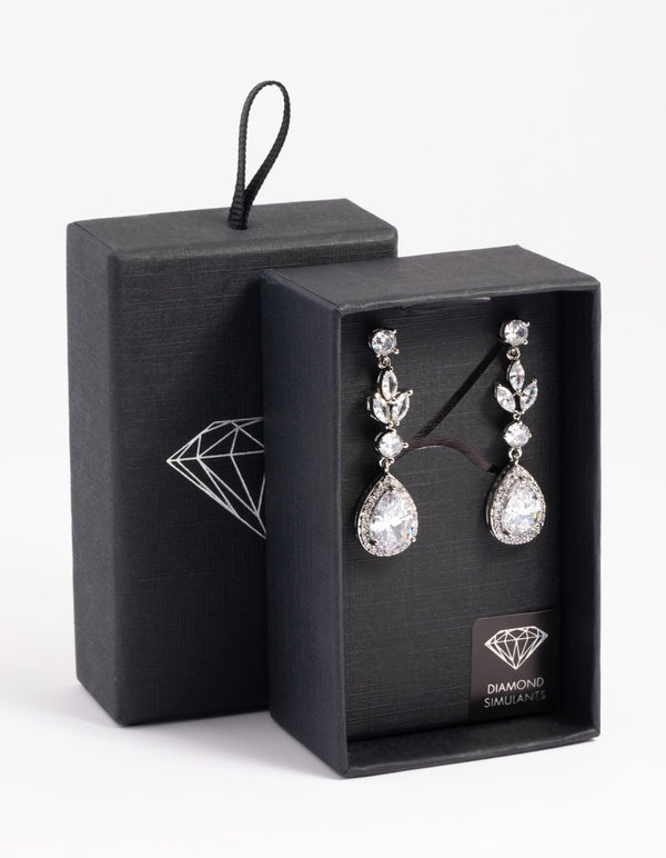 Silver Diamond Simulant Teardrop Earrings