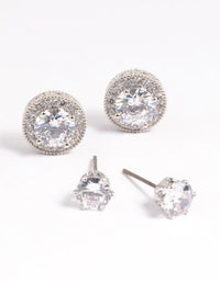 Silver Diamond Simulant Stud Earring Set - link has visual effect only