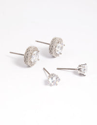 Silver Diamond Simulant Stud Earring Set - link has visual effect only