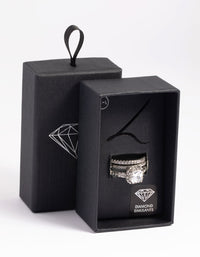 Silver Diamond Simulant Square Ring Pack - link has visual effect only