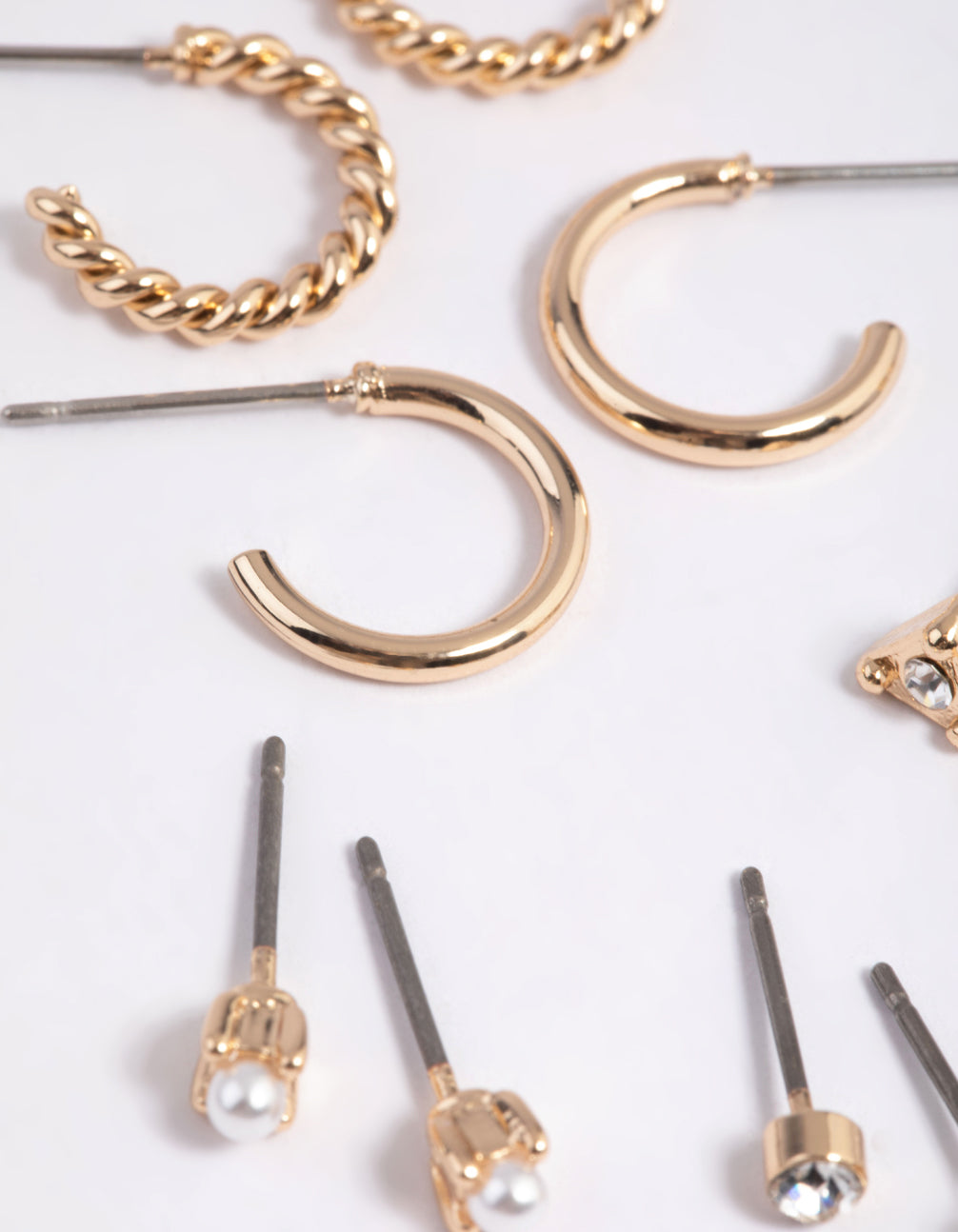 Gold Pearl Stud & Huggie Hoop Earring 8-Pack